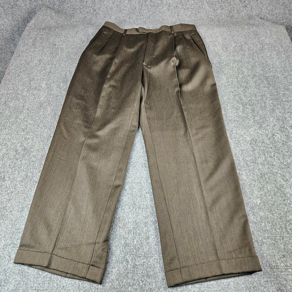 Jones New York Vintage Mens 100% Pure Wool Pleated Cuffed Dress Pants Brown34x30